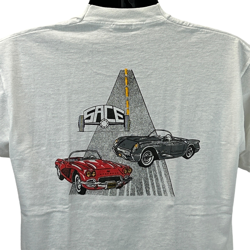 Vintage 80s Straight Axle Corvette Enthusiast T Shirt White C1 SACE USA L Large